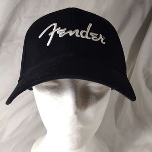 Fender Guitar Black Hat White Logo Vintage Small/Medium Fitted Hat.